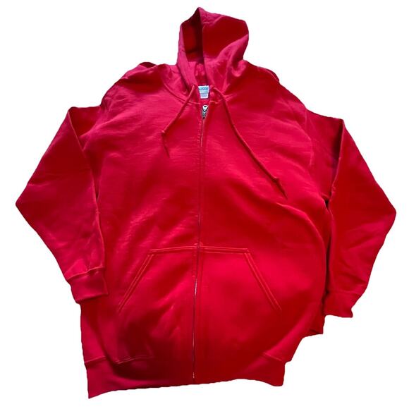 Red Medium Full Zip Fleece Hoodie Sweatshirt – Unisex, Long Sleeve, Plain - Picture 4 of 6